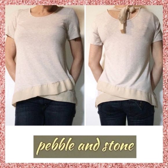 Pebble and Stone Cream Pointed Hem Blouse Small S - Picture 1 of 11